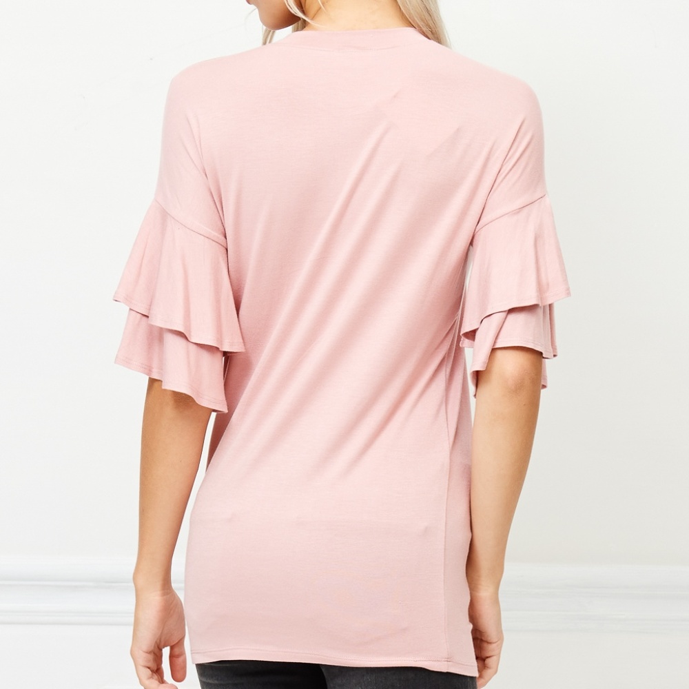 "ROUND NECK RUFFLE SLEEVE TOP" - Picture 6 of 6